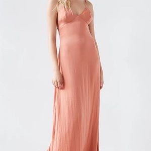 Slinky satin peach formal gown